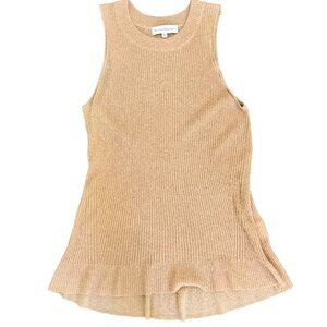 White + Warren Women's Gold Threaded Ribbed‎ Tank Top Size M Designer Neutral